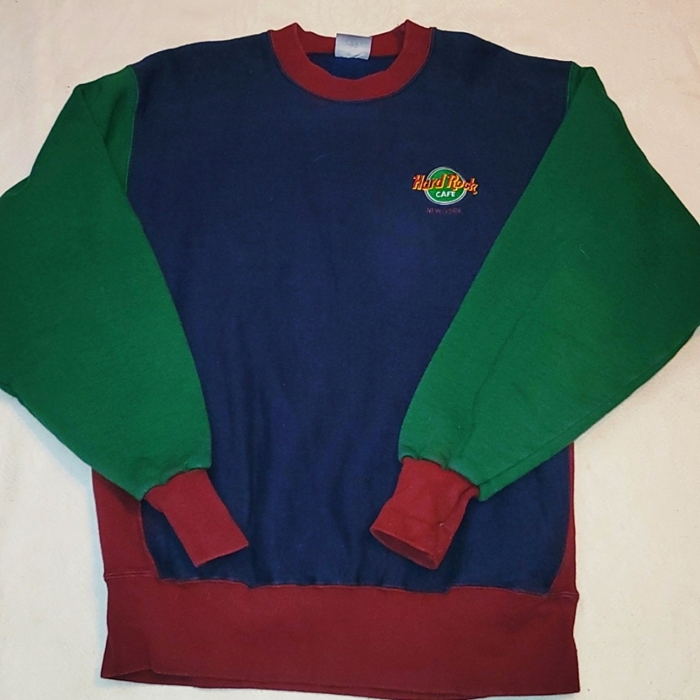 VTG Hard Rock Cafe NY sweatshirt crew neck 80's 90's green blue red sz XL